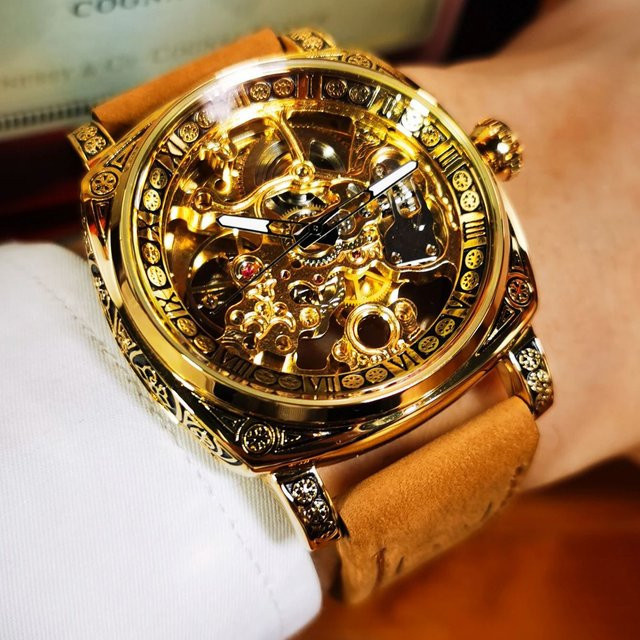 Forsining Armbanduhr Automatik, Skelett, Gold, Leder, Herren - Bild 1