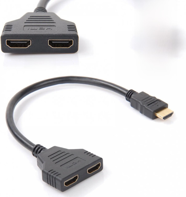 SATKIT HDMI-Adapter Set mit 1 HDMI-Stecker auf 2 HDMI-Buchsen und 1 HDMI-Splitter-Kabel in Schwarz - Bild 1