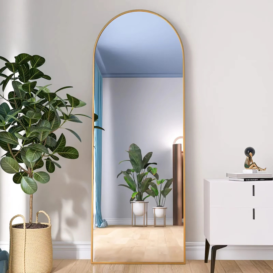 Anajqaqia Ganzkörperspiegel aus Glas in Schwarz oder Gold, moderner Wandspiegel und Stehspiegel, Höhe: 165 cm, Breite: 60 cm - Bild 3