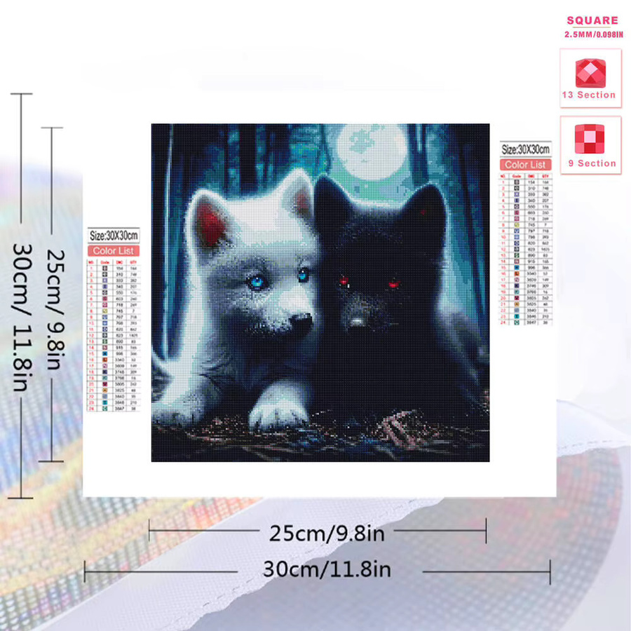 Evershine 5D Diamond Painting Wolf und Mond Wanddekoration mit Rund-Strass Stickerei in Multicolour B/B/H: 20 x 20 x 20 cm - Bild 2