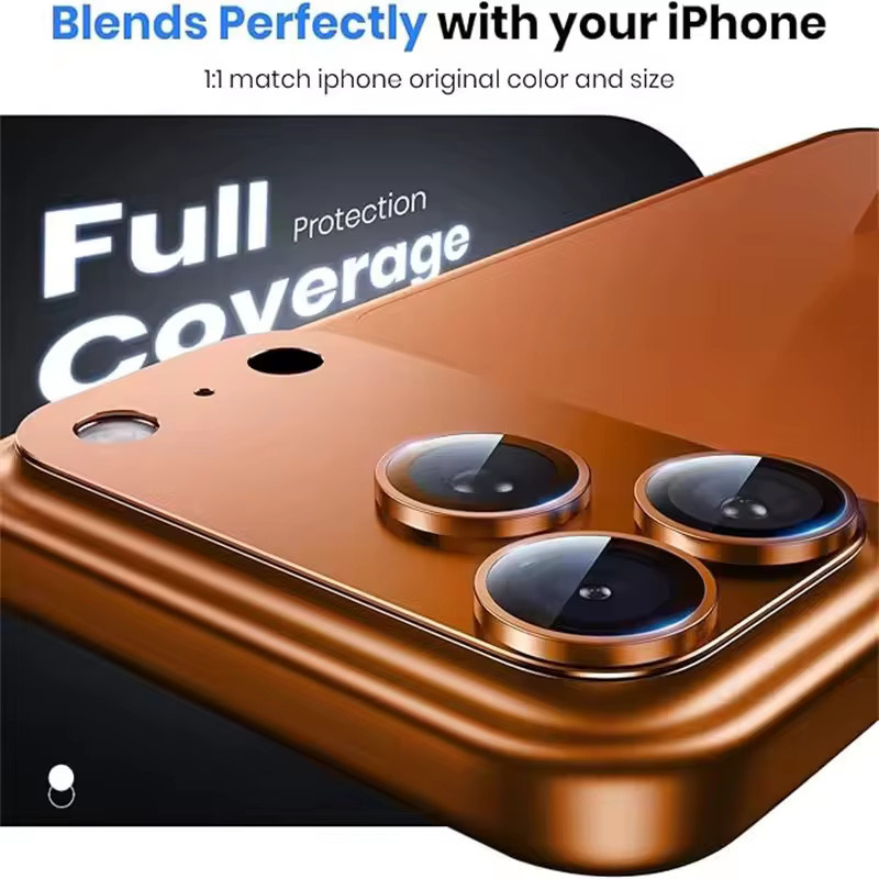 Metall Kamera-Objektivschutz für iPhone 17 Pro Max, iPhone 17 Pro und iPhone 17 Air in Orange mit gehärtetem Glas und Legierung - Bild 3