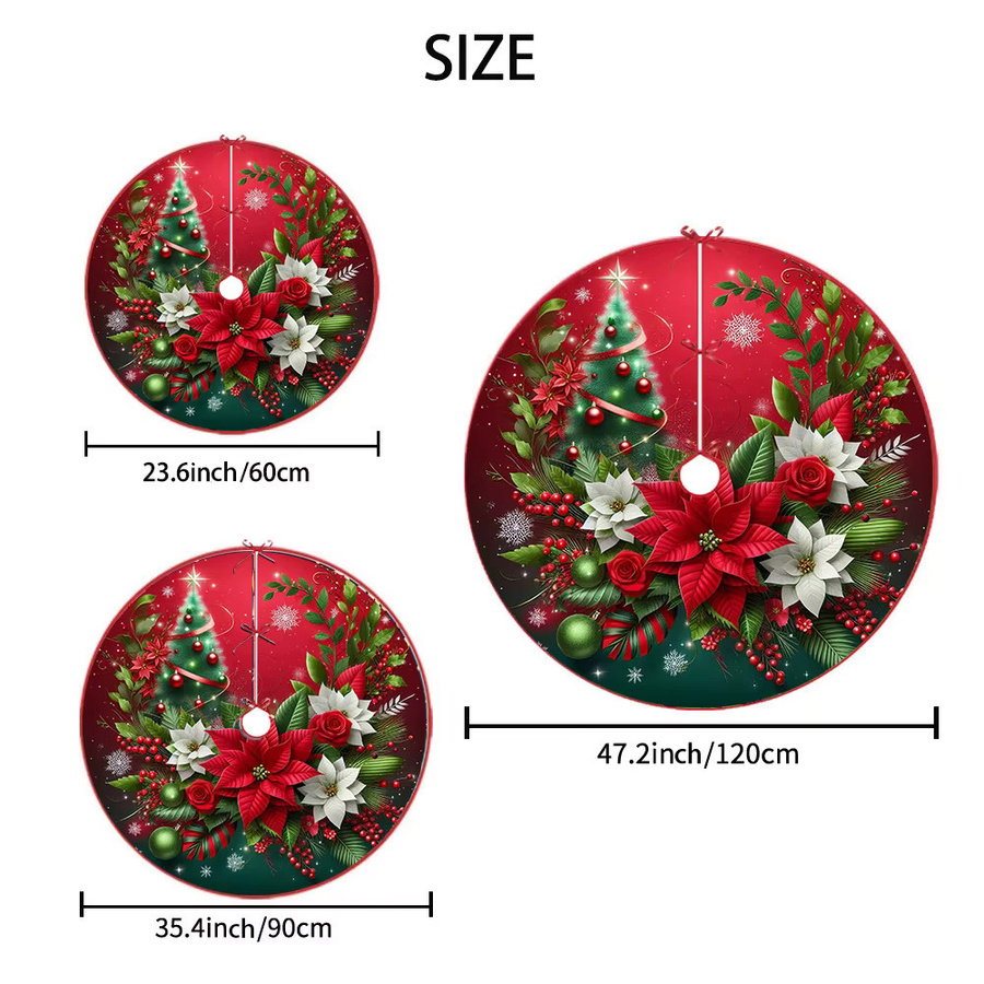 VIKAMA Weihnachtsbaumrock mit floralem Design und Blumenring aus Textil - Bild 2