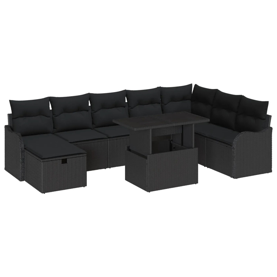 vidaXL Garten-Sofa-Set aus Poly Rattan in Schwarz mit 9 Teilen und Kissen - Bild 2
