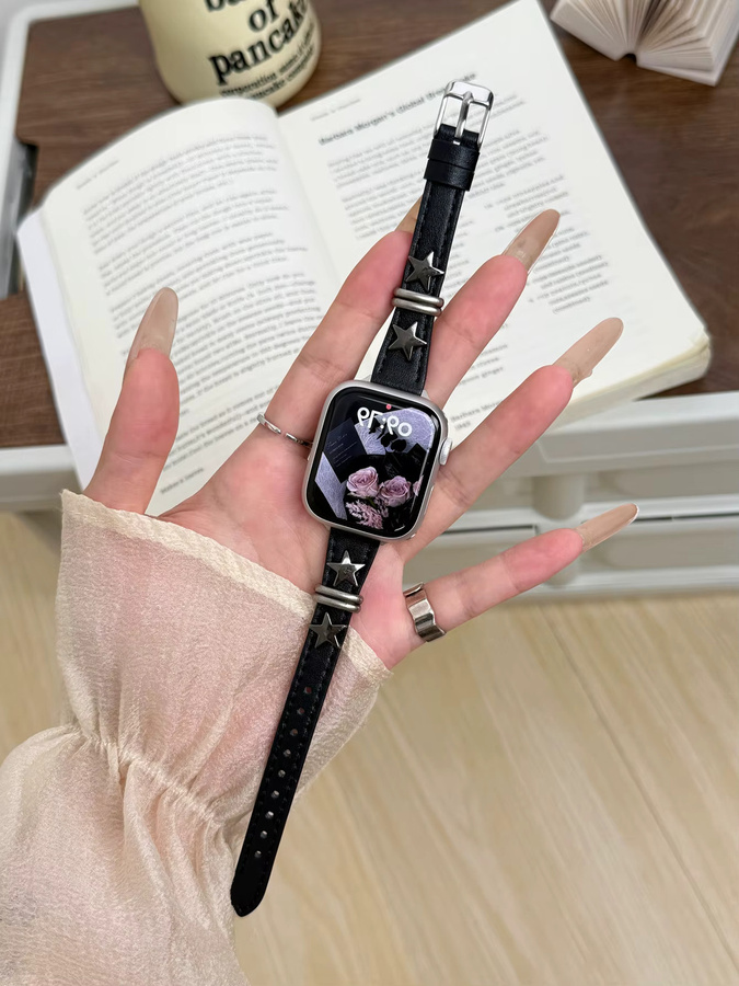 iwujiao Uhrenarmband Leder, Retro Punk, Schwarz, Unisex - Bild 3