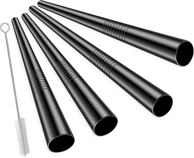 LYthE Wiederverwendbare Boba-Trinkhalme aus Edelstahl in Silber und Schwarz, 12 mm Durchmesser für Bubble Tea, Milchshake und Smoothies - Bild 1