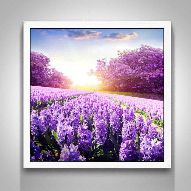 FIYO Wandbild Lavendel Paris Landschaftsmalerei in Lila, Modernes Leinwandbild für dein Wohnzimmer, Breite: 60 cm, Höhe: 60 cm - Bild 1
