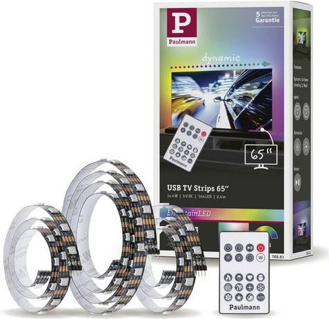 Paulmann EntertainLED TV-Backlight LED-Streifen Set für 65 Zoll Fernseher mit USB-Anschluss, RGB Multicolour, Schwarz - Bild 1