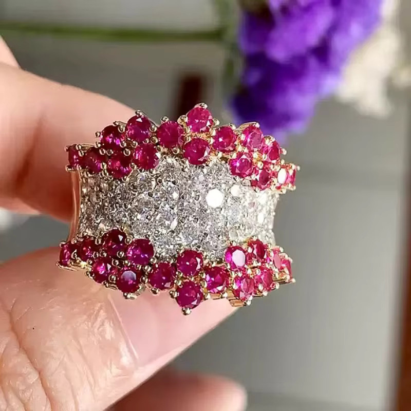 Huitan Damen-Ring, Bicolor, Zirkonia, rot/weiß - Bild 2