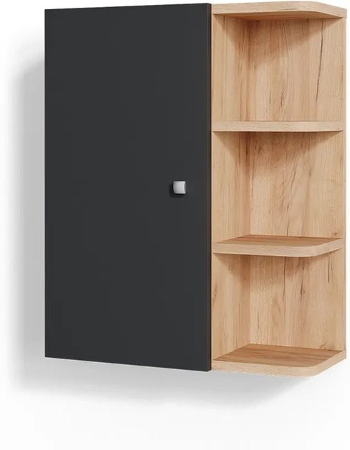 Vicco Hängeschrank Fynn Badschrank in Anthrazit und Braun mit Ablagen, B/H: 47,2 x 59,2 cm - Bild 2