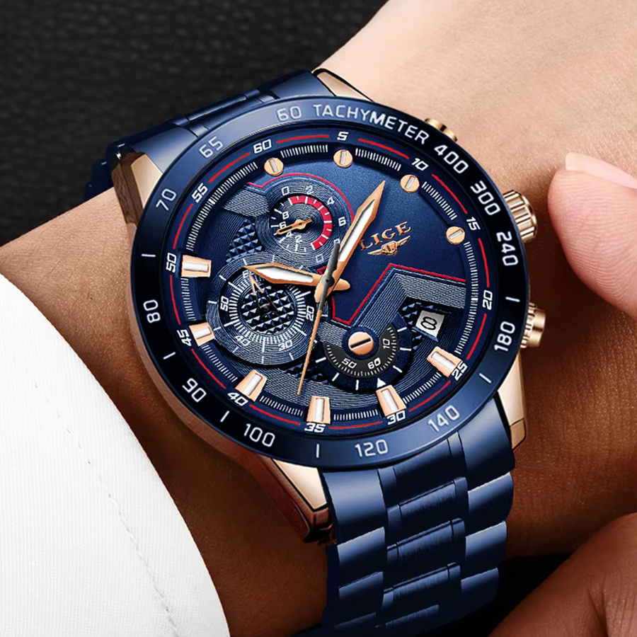 LIGE Chronograph, Edelstahl, Quarz, Datum, Herren - Bild 6