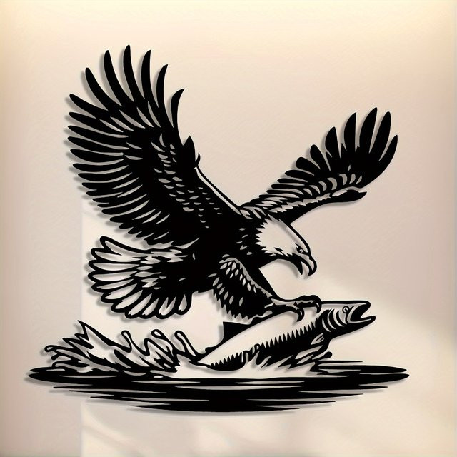 CIFBUY Wandkunst Adler aus schwarzem Metall als filigrane 2D-Federskulptur - Bild 1