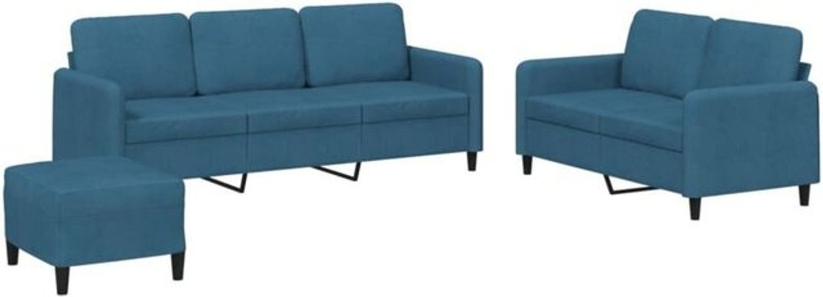 3-tlg. moderne Sofagarnitur aus Samt in Blau von Vidaxl - Bild 1