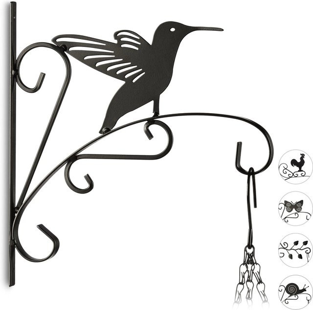 Relaxdays Blumenhaken aus Eisen in Schwarz mit Vogel-Design für Garten, Terrasse und Balkon, B/H/T: 30 x 27,5 x 2 cm - Bild 1
