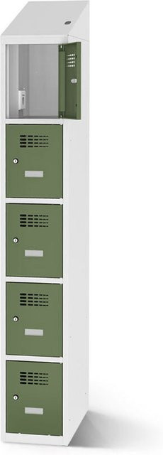 rotstahl Fächerschrank mit Ladefunktion in Hellgrün und lichtgrauem Korpus, 5 Fächer, B: 30 cm, H: 200 cm - Bild 1