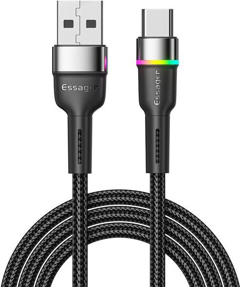 Essager USB Typ C Schnellladekabel 3A Datenkabel für Xiaomi, Poco, Realme und Huawei, Länge: 2 m, Schwarz - Bild 1