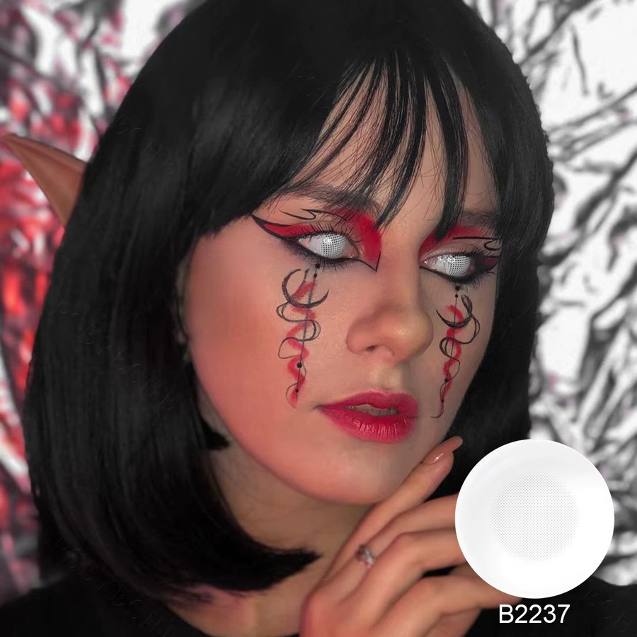 PSEYECHE Sclera-Kontaktlinse für Cosplay, 22 mm, Blind White Mesh Blind Yellowish - Bild 3