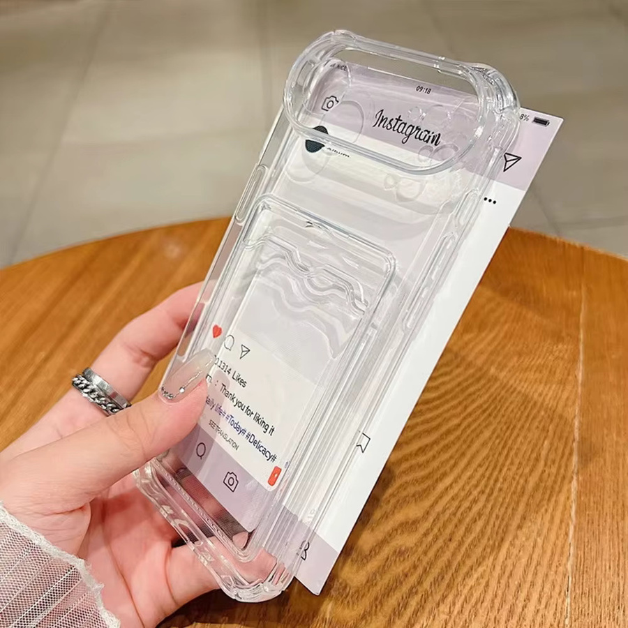 AKABEILA Stoßfeste Silikon-Schutzhülle mit Kartenfach für iPhone, Transparent - Bild 3