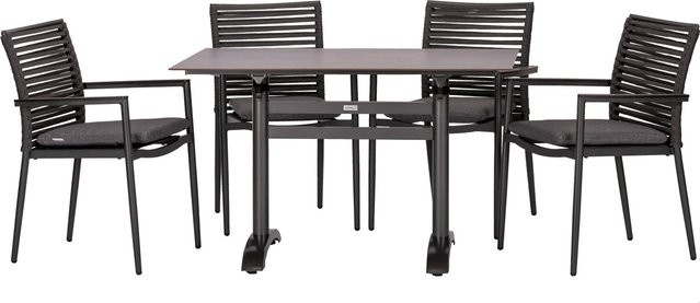 Acamp Loungemöbel-Gruppe New Jersey in Grau und Anthrazit bestehend aus 1 Tisch und 4 Stapelsesseln mit HPL-Tischplatte und Aluminiumgestell B/T/H: 120 x 80 x 86 cm - Bild 1