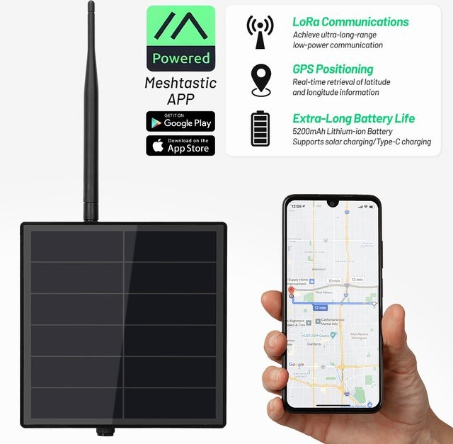 Heltec Solar Meshtastic LoRa-Knoten ESP32 WiFi + BLE SX1262 mit GPS in Schwarz - Bild 1