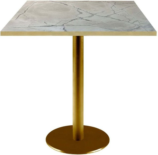 RestooTab Tisch Rome quadratisch in Grau und Goldmetallic mit Stein-Dekor und Messingkanten, B/T/H: 70 x 70 x 75 cm - Bild 1