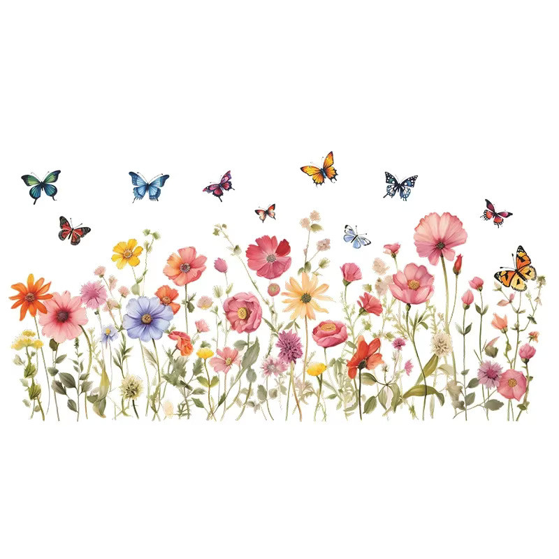 Selbstklebender Wandaufkleber mit Blumen, Blättern und Schmetterlingen in Mehrfarbig und Schwarz für Wohnzimmer und Schlafzimmer - Bild 2