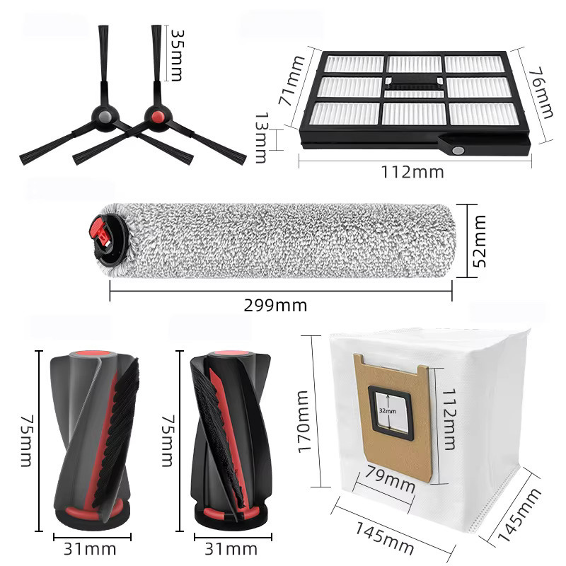 Fxaizl Zubehör Set für Eufy Omni E25 und E28 mit Hauptwalze, Seitenbürsten, Mopptüchern, Staubbeuteln, Filtern und Reinigungsbürsten aus Kunststoff - Bild 2