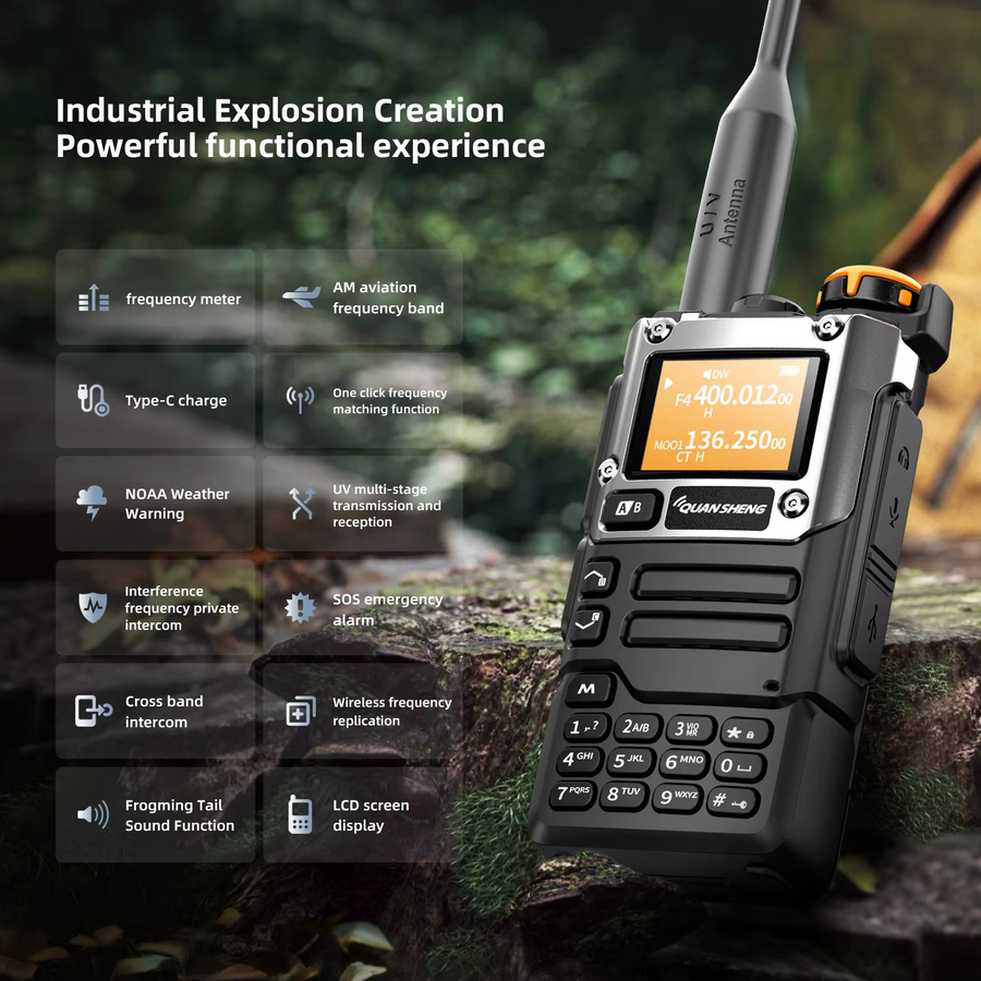 QUANSHENG UV-K5(8) V3 Walkie-Talkie in Schwarz mit 5W, 50-600MHz, Air-Band RX, 2MB Speicher und USB-C Anschluss - Bild 2
