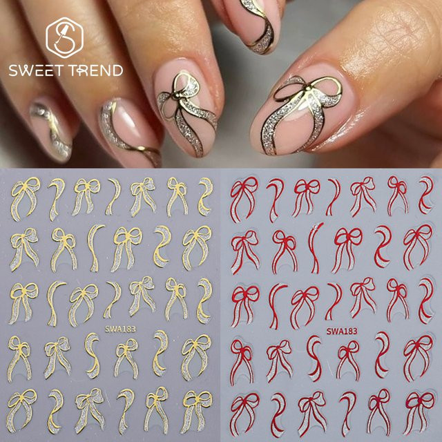 SWEET TREND Nagelaufkleber Bowknot, Gold Rot, Glänzend, 2 Stück - Bild 1