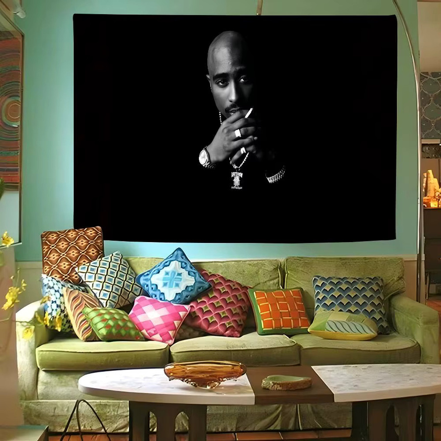 Mesuca Fotohintergrund Leinwand 2PAC Tupac Hip Hop Rapper mit Sternen Hintergrund Dekoration in Schwarz, Breite: 70 cm, Höhe: 70 cm - Bild 3