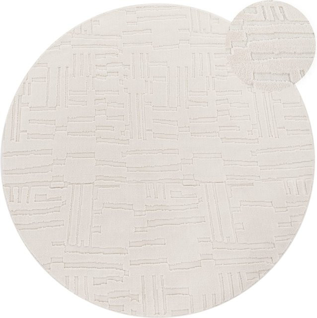 Runder Teppich Tokko in Creme und Beige mit geometrischem Design im skandinavischen Stil, Durchmesser: 120 cm - Bild 1