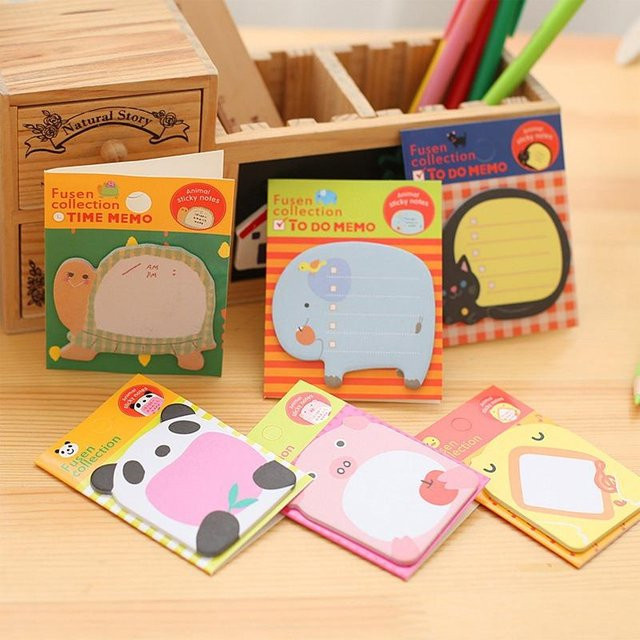 Binchi Keji Travel Haftnotizen Set mit niedlichen Tier-Motiven Panda und Elefant, 25 Stück, Orange und Mehrfarbig, Liniert - Bild 1