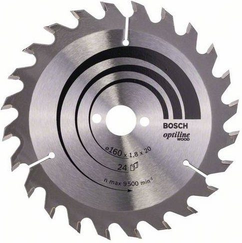 Bosch Optiline Wood Hartmetall Kreissägeblatt für Handkreissägen, Durchmesser: 160 mm, Bohrung: 20/16 mm, Breite: 1,8 mm, 24 Zähne - Bild 1