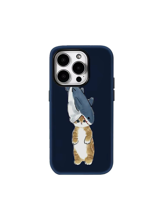 Potdemiel Handyhülle Shark Hat Tabby Cat für iPhone 17 16 15 14 13 Pro Max Plus mit doppelschichtiger Rückseite in Blau - Bild 6