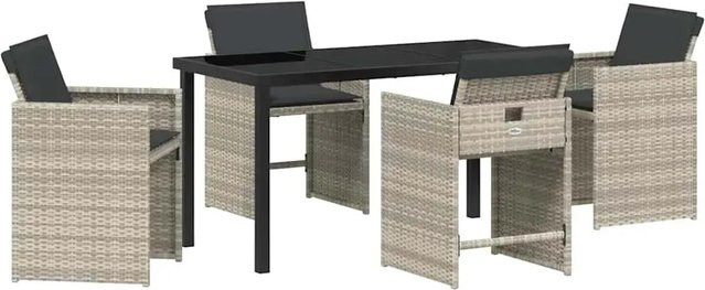 vidaXL Garten Essgruppe 5-teilig aus Poly-Rattan und Glas in Hellgrau - Bild 1