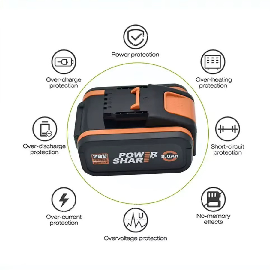Worx Original 20V 8,0Ah Lithium-Ionen-Akku in Schwarz für Elektro- und Gartengeräte (Modelle WA3553, WA3551, WA3553.1, WA3570) - Bild 2