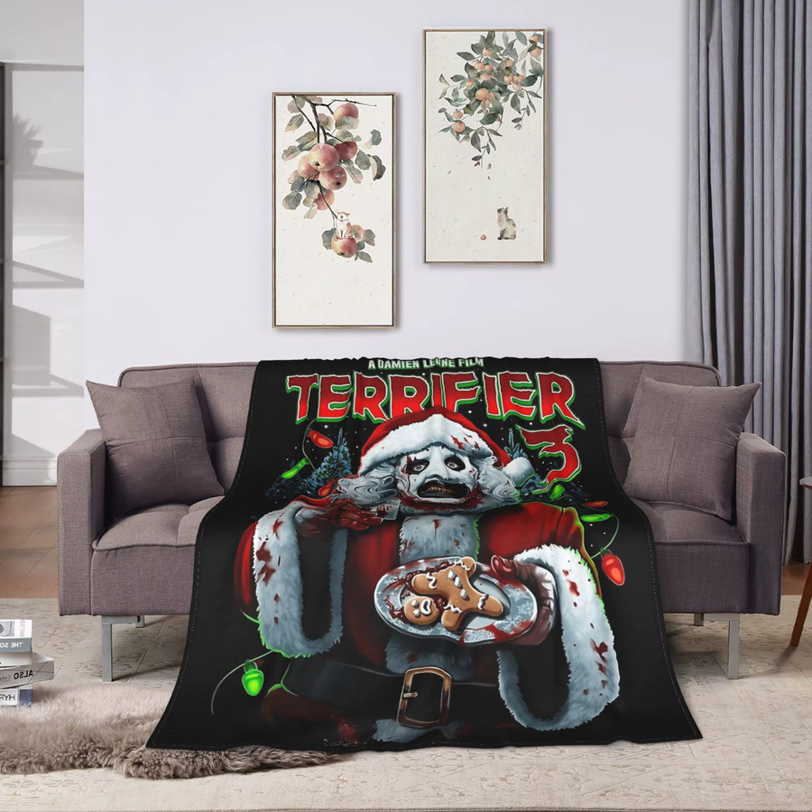 Terrifier 3 Weihnachtsmann Flanelldecke in Schwarz, weiche Winterdecke für Kinder und Wohnzimmer, B/B/H: 102,0 x 76,0 cm - Bild 2