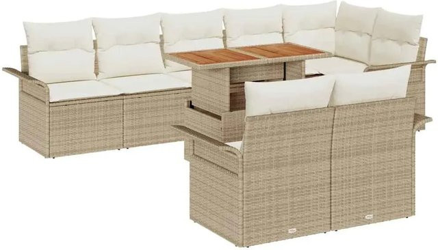 vidaXL Garten-Sofa-Set aus Poly Rattan mit Speicherfunktion, 9-teilig, Beige - Bild 1
