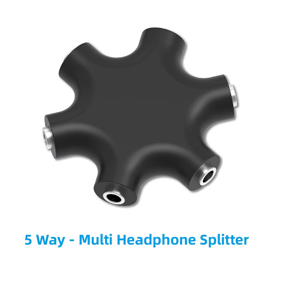 Aux Music Stereo Audio-Splitter 3,5 mm Kopfhörer-Verlängerung mit 1 Stecker auf 5 Buchsen in Schwarz und Weiß - Bild 2