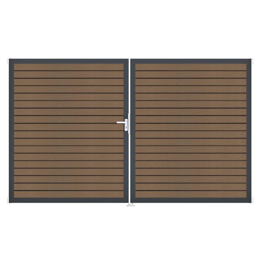 GroJa 2-flügeliges Tor Solid Rhombus in Teak Co-extrudiert, Farbe Braun, B: 306 cm, H: 180 cm, DIN Links - Bild 2