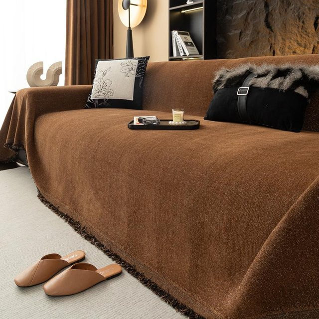 HOMEMOTION Sofadecke aus verdicktem Chenille-Baumwollgarn in Braun, B x B: 180 x 150 cm - Bild 1