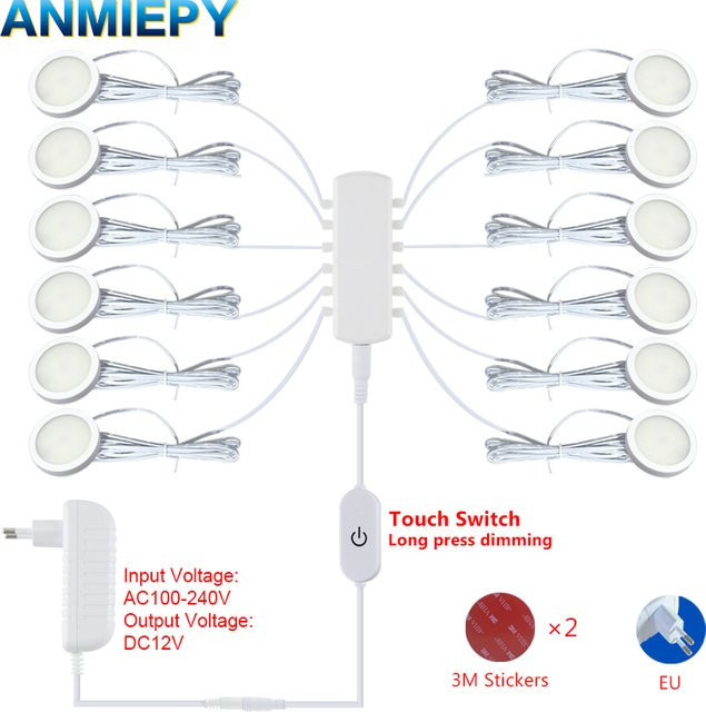 ANMIEPY LED-Unterbauleuchte DC12V als dimmbares Puck-Rundlicht mit Touch-Schalter in Weiß für Schrank- und Küchenbeleuchtung - Bild 1