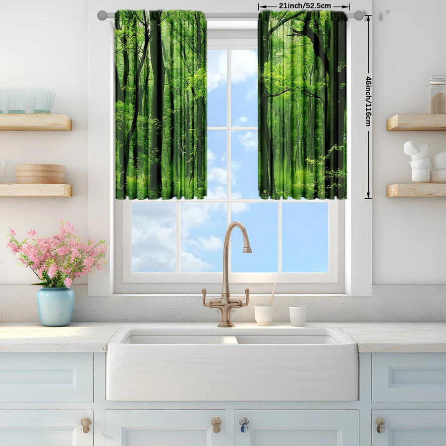 2er-Set halbtransparente Vorhänge mit Waldmuster von Household supplies MH, moderne Fensterbehandlung mit Stangentaschen, Breite: 52,5 cm, Höhe: 116 cm - Bild 5