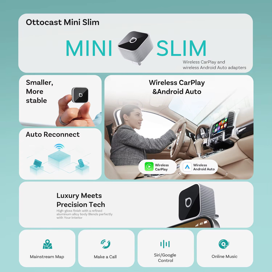 Ottocast Mini Slim Wireless CarPlay und Android Auto Adapter in Schwarz oder Silber mit Bluetooth und Wi-Fi - Bild 2