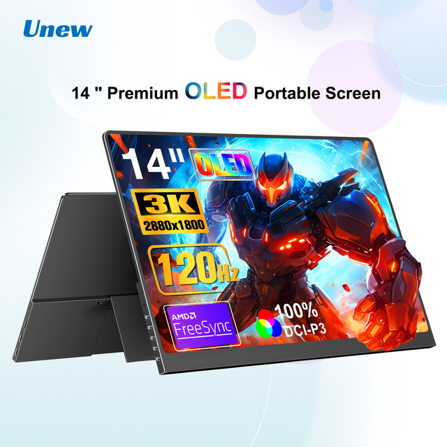 UNEW 14 Zoll Tragbarer OLED Monitor mit 3K Auflösung und 120Hz, HDR-Display in Schwarz - Bild 1