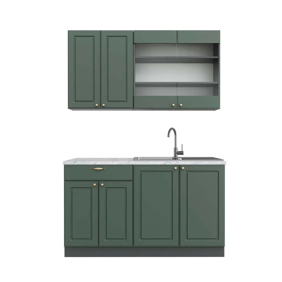 Vicco Fame-Line Küchenschrank im Landhausstil in Grün und Anthrazit mit Marmor-Optik, Breite: 140 cm - Bild 2