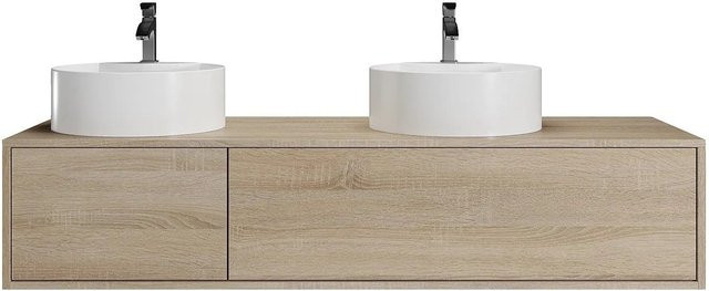 Vente-unique Doppelwaschtisch Isaure in Naturfarben Hell mit Keramikbecken im skandinavischen Design, Breite: 150 cm - Bild 1