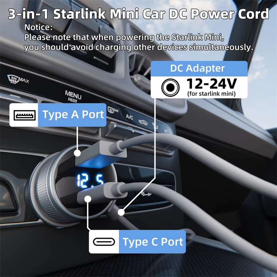 Kebidumei Wasserdichtes Starlink Mini-Netzteil Aufwärtswandler 12 V-24 V auf 30 V 2 A mit QC3.0 und PD-Typ-C-Telefonladegerät sowie digitalem Voltmeter in Schwarz - Bild 3