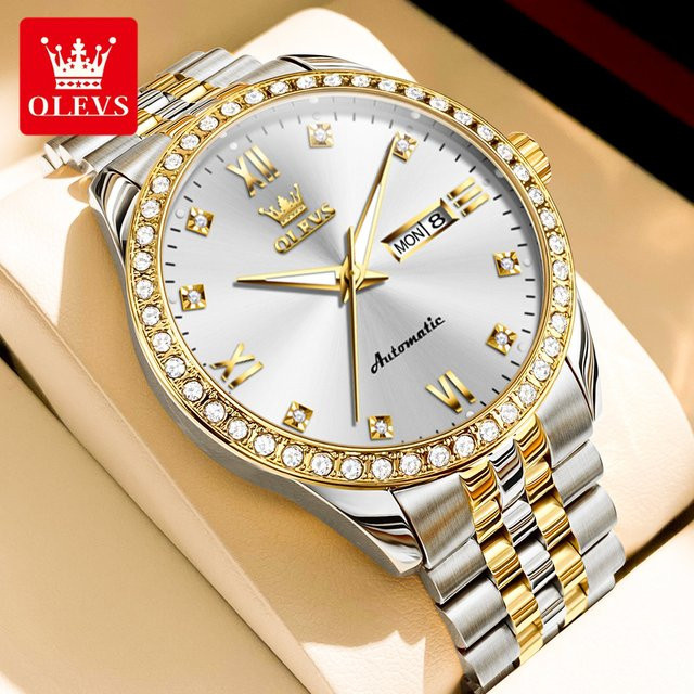 OLEVS Herrenuhr, Automatik, Edelstahl, Bicolor, Diamant, Herren - Bild 1