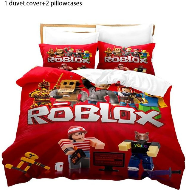 MapleOast Bettwäscheset mit Roblox und Minecraft Motiv, Digitaldruck, Weiß und Rot, B/H: 135 x 200 cm - Bild 1