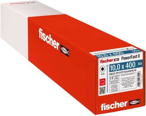 Fischer PowerFast II Senk-Holzschraube aus Stahl, galvanisch verzinkt, Durchmesser: 10 mm, Länge: 40 mm, 50 Stück - Bild 1